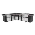 Videl USA Maestro 144L L-Shaped Outdoor Kitchen Island with 42″ Gas Grill, 30″ Griddle, Side Burner, Fridge & Sink
