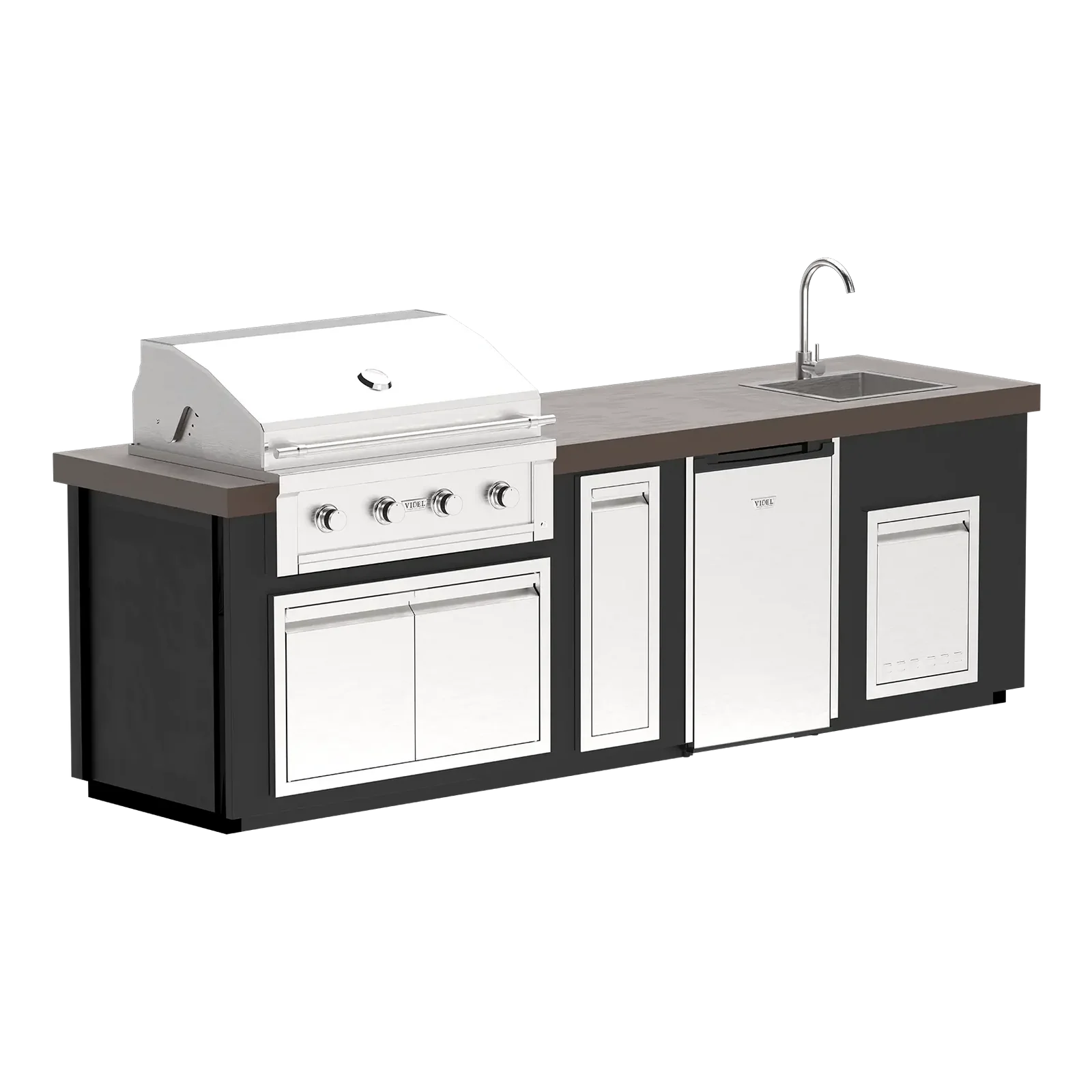 Videl USA Luxe 112I Outdoor Kitchen Island with 36″ Gas Grill, Refrigerator, Sink & Storage – Complete BBQ Island