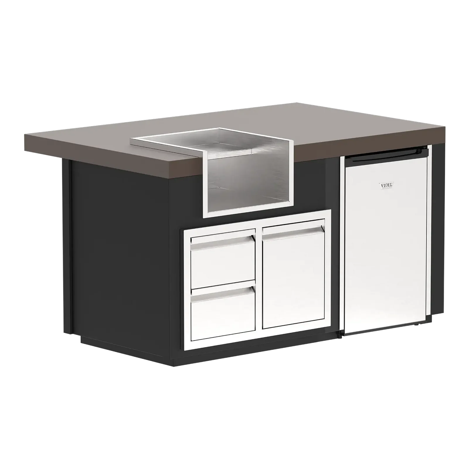 Videl USA Luxe 64I Outdoor Bar Island with Built-In Margarita Center & Stainless Steel Fridge – Backyard Kitchen Station