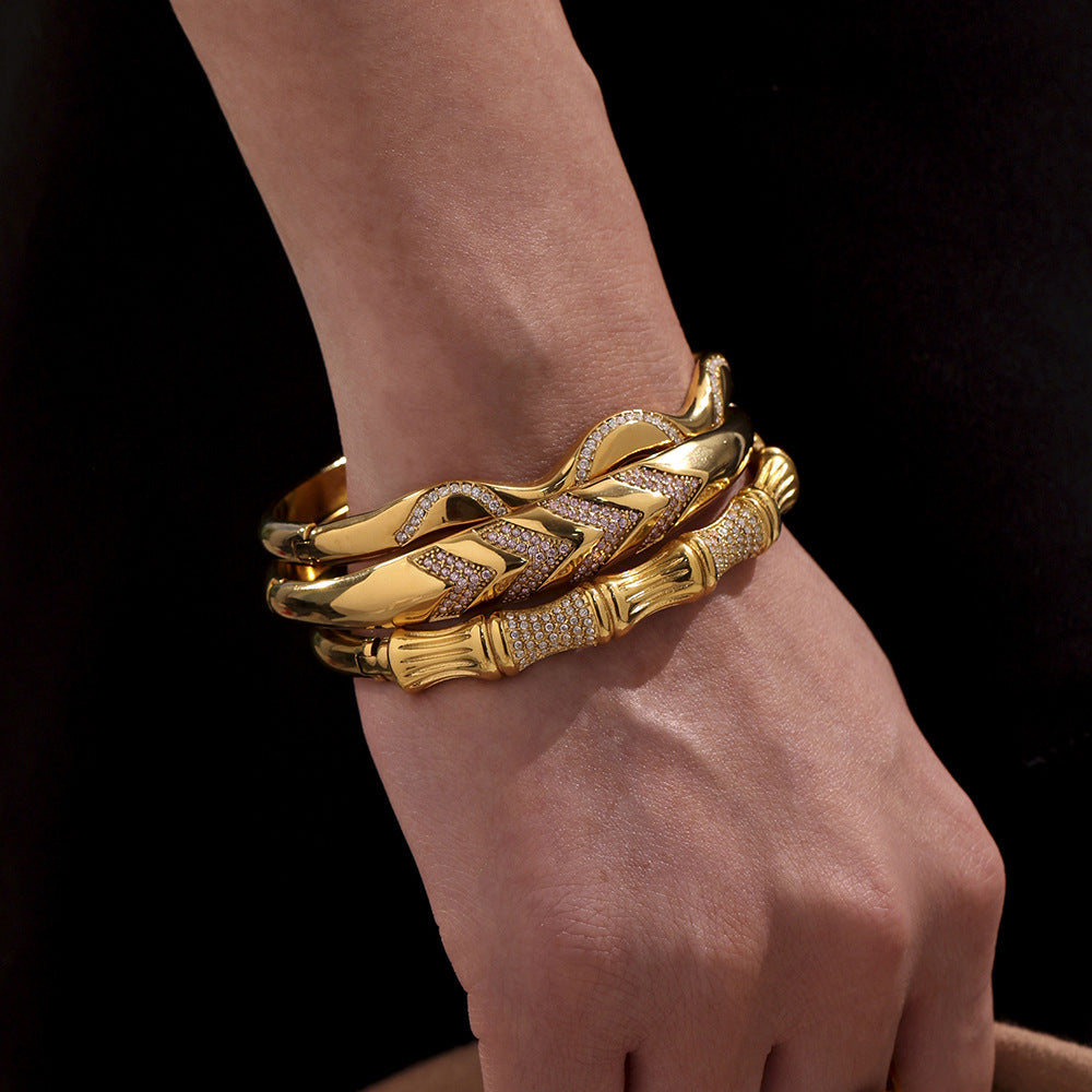 Oversized Bracelet With Irregular Geometric Diamond Accents