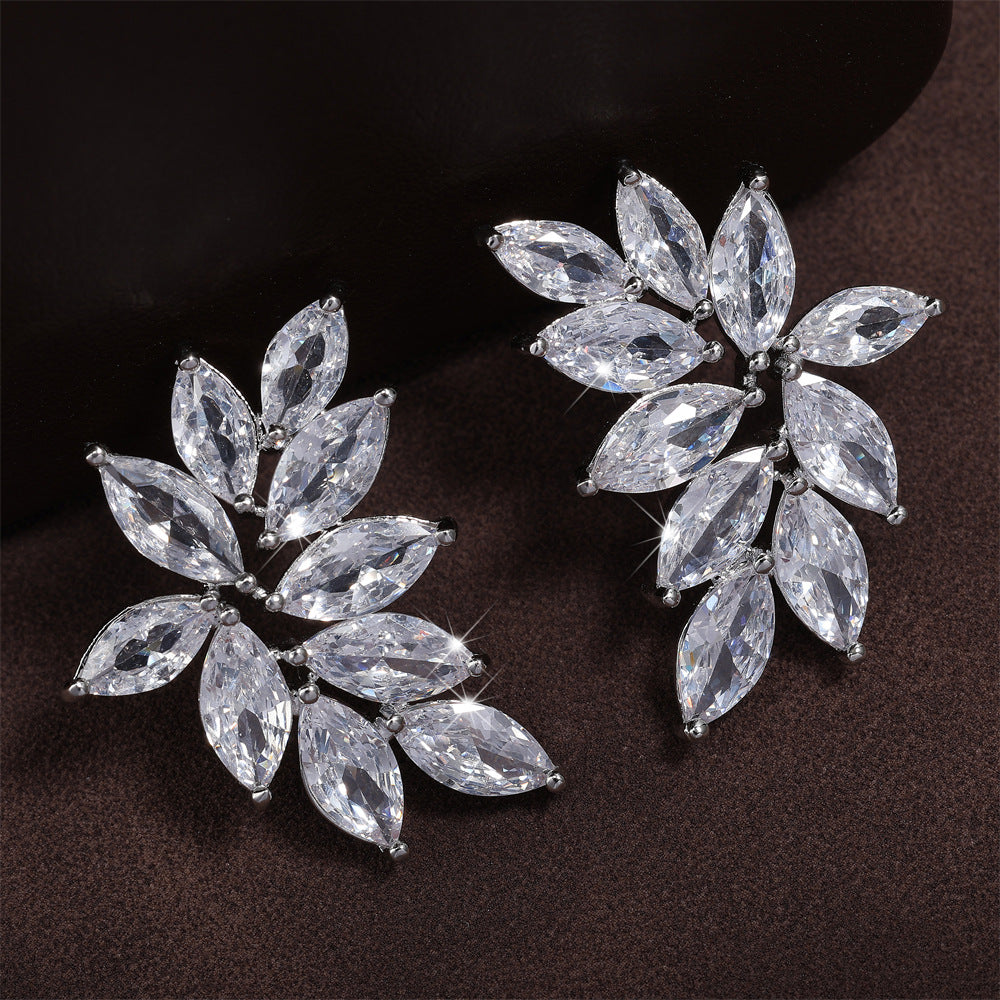 Diamond-shaped Leaf Earrings With Zircon Accents