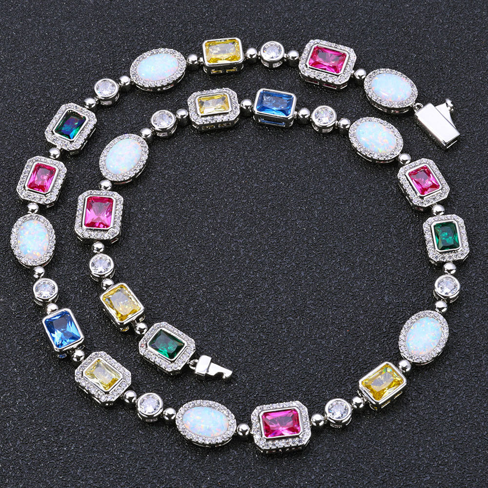 Hip-hop Colorful Gemstone Necklace With Zircon Accents