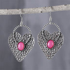 Retro Heart-shaped Alloy Earrings With Gemstone Accents