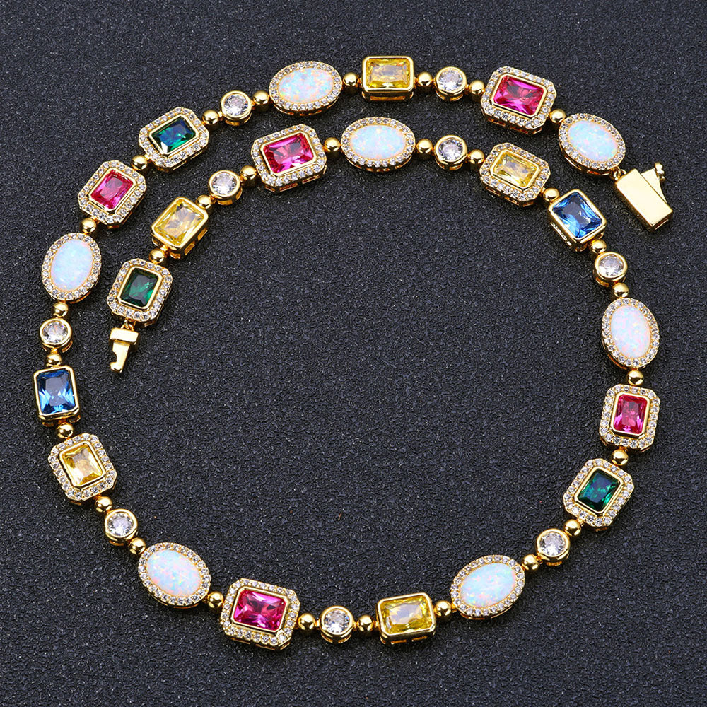 Hip-hop Colorful Gemstone Necklace With Zircon Accents