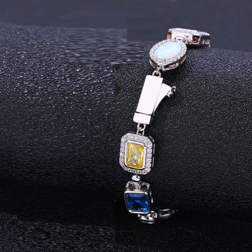 Hip-hop Colorful Gemstone Necklace With Zircon Accents