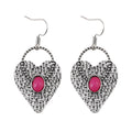 Retro Heart-shaped Alloy Earrings With Gemstone Accents