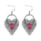 Retro Heart-shaped Alloy Earrings With Gemstone Accents