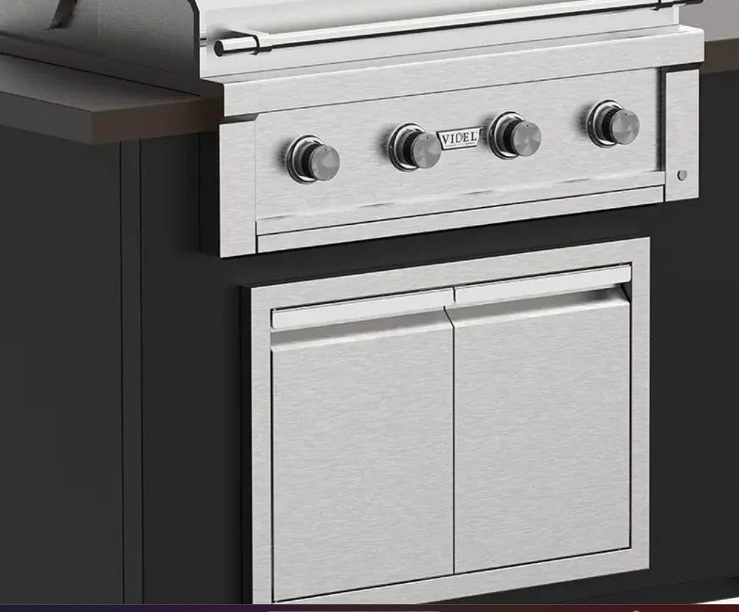 Videl USA Alta 84I Outdoor BBQ Island with 36″ Gas Grill, Built-In Fridge & Double Door Storage