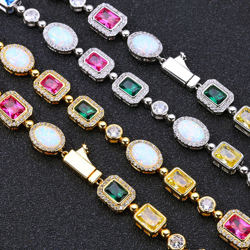 Hip-hop Colorful Gemstone Necklace With Zircon Accents
