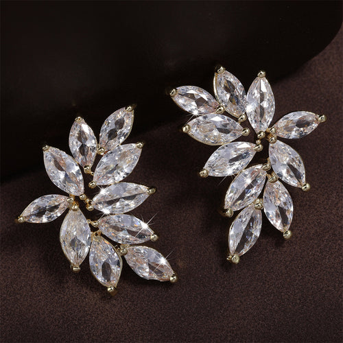 Diamond-shaped Leaf Earrings With Zircon Accents