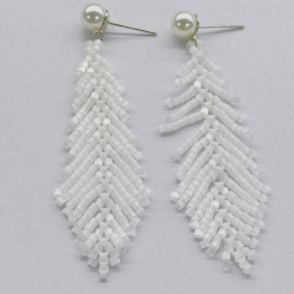 Cool Vintage Feather And Bead Earrings With Long Tassel Accents