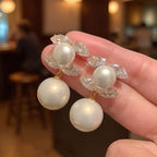Pearl Stud Earrings With Zircon Accents Fashionable Ear Jewelry
