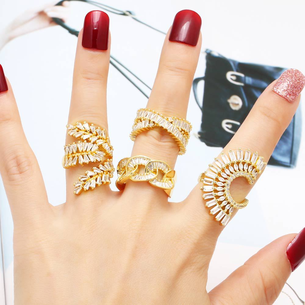 Copper Ring With Real Gold Plating And Zircon Accents For Women