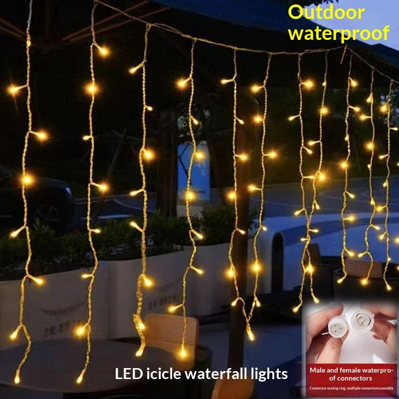 Waterproof Icicle Waterfall Lights With Starry Accents