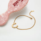 Stainless Steel Lucky Horseshoe Bracelet With White Accents