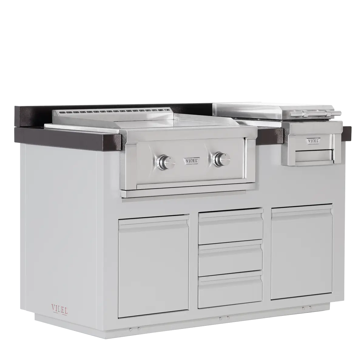 Videl USA Alta 60IB Outdoor BBQ Island with Gran Plancha 30″ Griddle, Food Warmer & Storage | Luxury Patio Grill Station