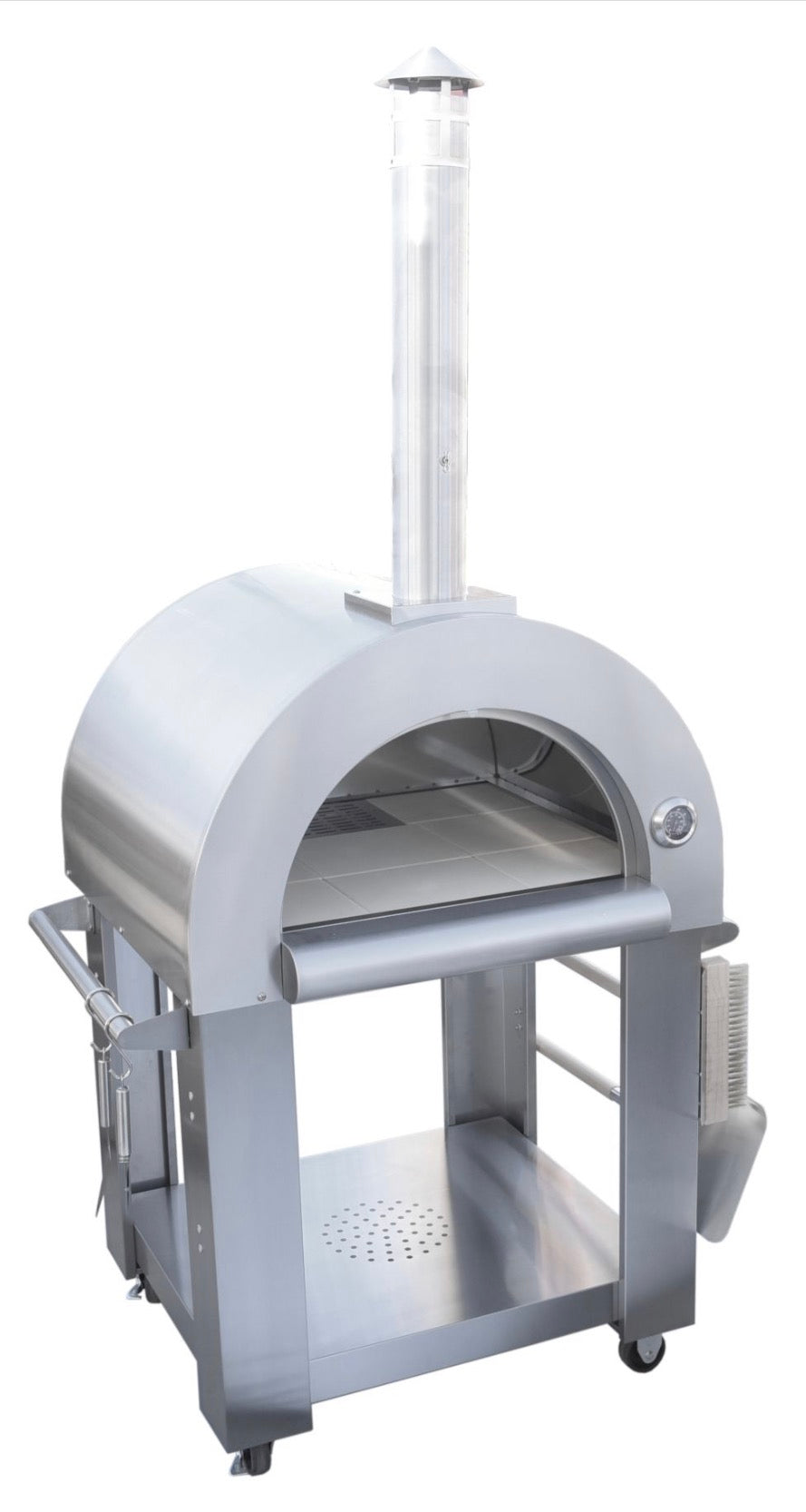 KoKoMo 32" Wood Fired Outdoor Pizza Oven – 304 Stainless Steel Freestanding Pizza Oven with Cart, Built-In Temp Gauge & Accessory Kit
