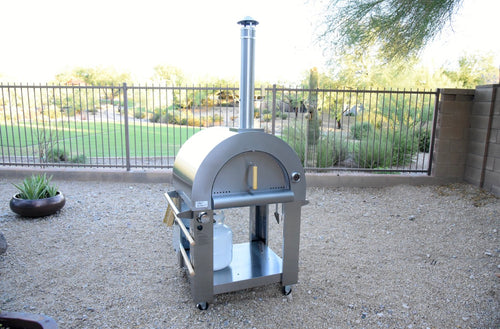 KoKoMo 32" Dual Fuel Outdoor Pizza Oven – Gas or Wood Fired 304 Stainless Steel Pizza Oven with Cart, 35,000 BTU