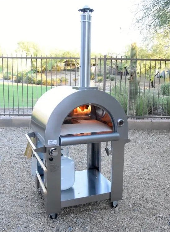 KoKoMo 32" Dual Fuel Outdoor Pizza Oven – Gas or Wood Fired 304 Stainless Steel Pizza Oven with Cart, 35,000 BTU