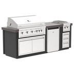 Videl USA Luxe 96I Outdoor Kitchen Island with 42″ Gas Grill, Side Burner, Refrigerator & Storage – Complete BBQ Island