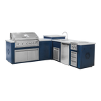 Videl USA Maestro 112LB Outdoor Kitchen Island with 42″ Gas Grill, Side Burner, Fridge, Sink & Fire Pit