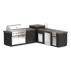 Videl USA Maestro 112LB Outdoor Kitchen Island with 42″ Gas Grill, Side Burner, Fridge, Sink & Fire Pit