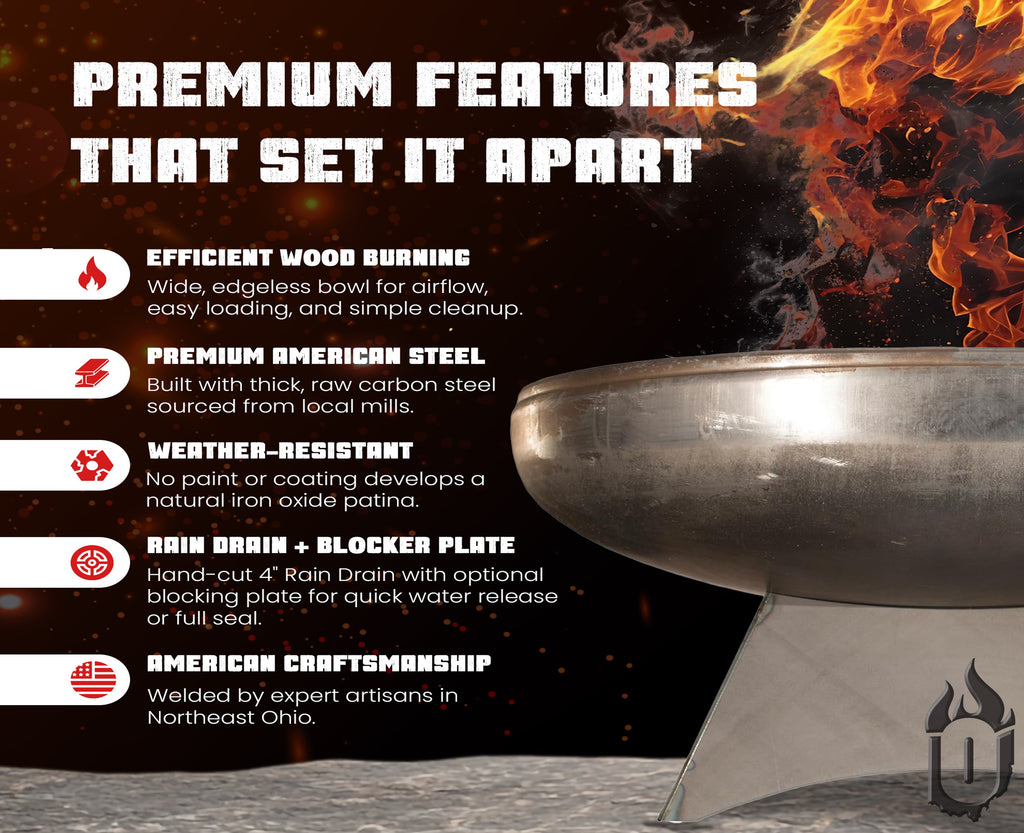 Ohio Flame “The Liberty” American Fire Pit – 100% Made in USA, Carbon Steel, Durable Outdoor Fire Pit with Lifetime Warranty