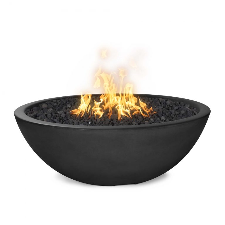 The Outdoor Plus Sedona Narrow Ledge Concrete Gas Fire Pit – 65,000 BTU Luxury GFRC Outdoor Fire Pit