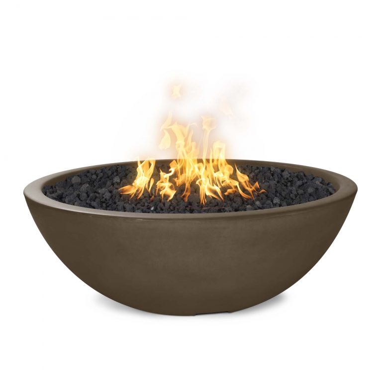 The Outdoor Plus Sedona Narrow Ledge Concrete Gas Fire Pit – 65,000 BTU Luxury GFRC Outdoor Fire Pit