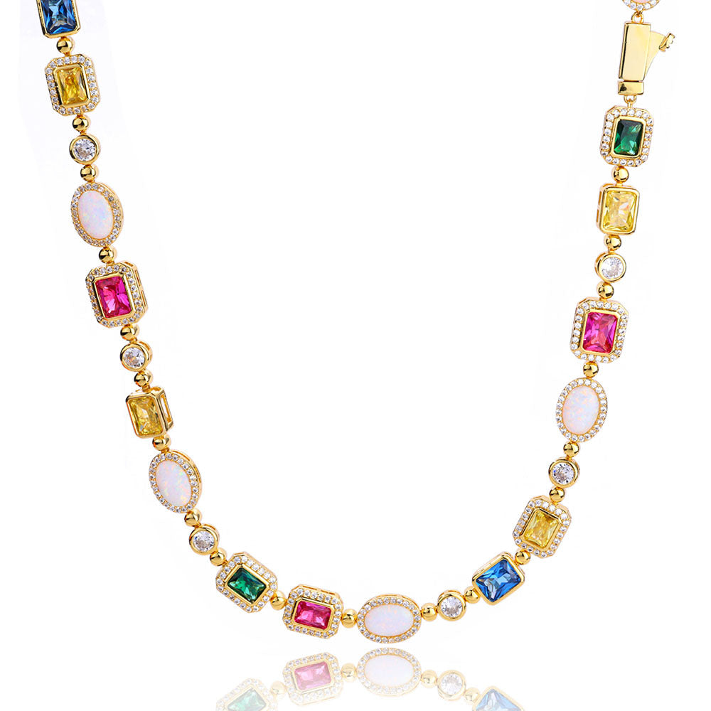 Hip-hop Colorful Gemstone Necklace With Zircon Accents