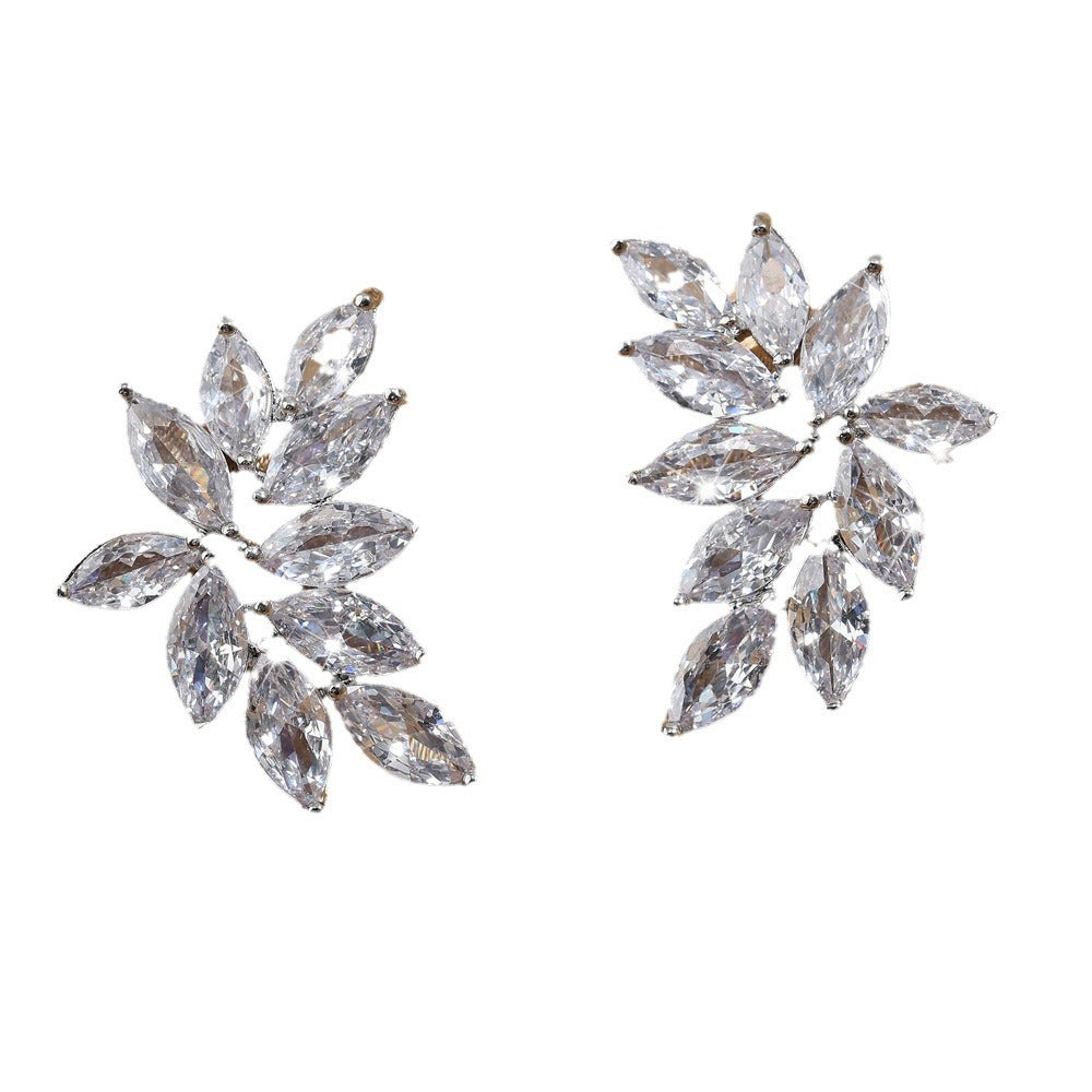 Diamond-shaped Leaf Earrings With Zircon Accents