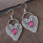 Retro Heart-shaped Alloy Earrings With Gemstone Accents