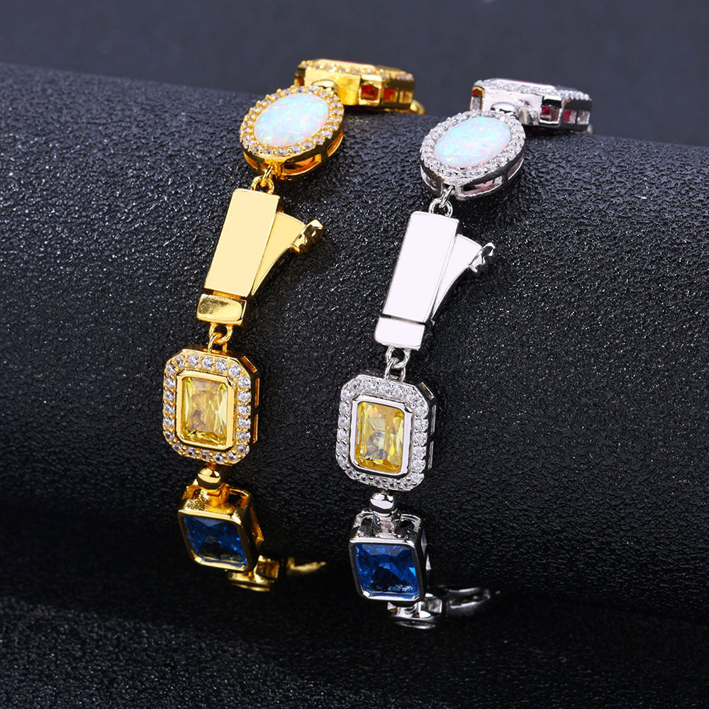 Hip-hop Colorful Gemstone Necklace With Zircon Accents