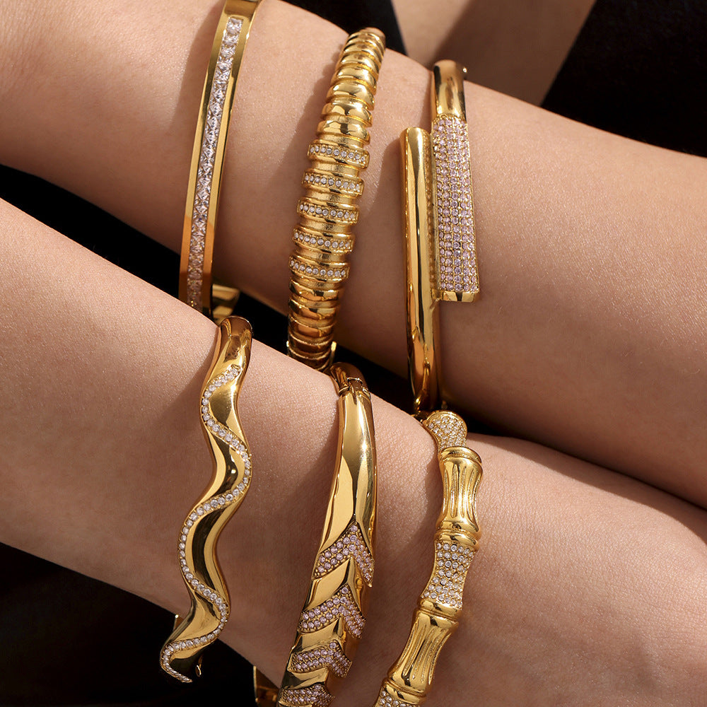 Oversized Bracelet With Irregular Geometric Diamond Accents