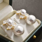 Pearl Stud Earrings With Zircon Accents Fashionable Ear Jewelry