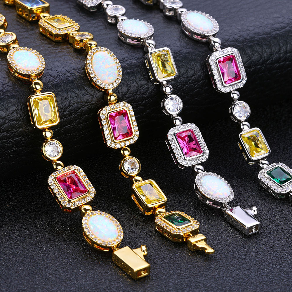 Hip-hop Colorful Gemstone Necklace With Zircon Accents