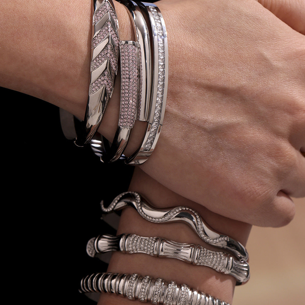 Oversized Bracelet With Irregular Geometric Diamond Accents