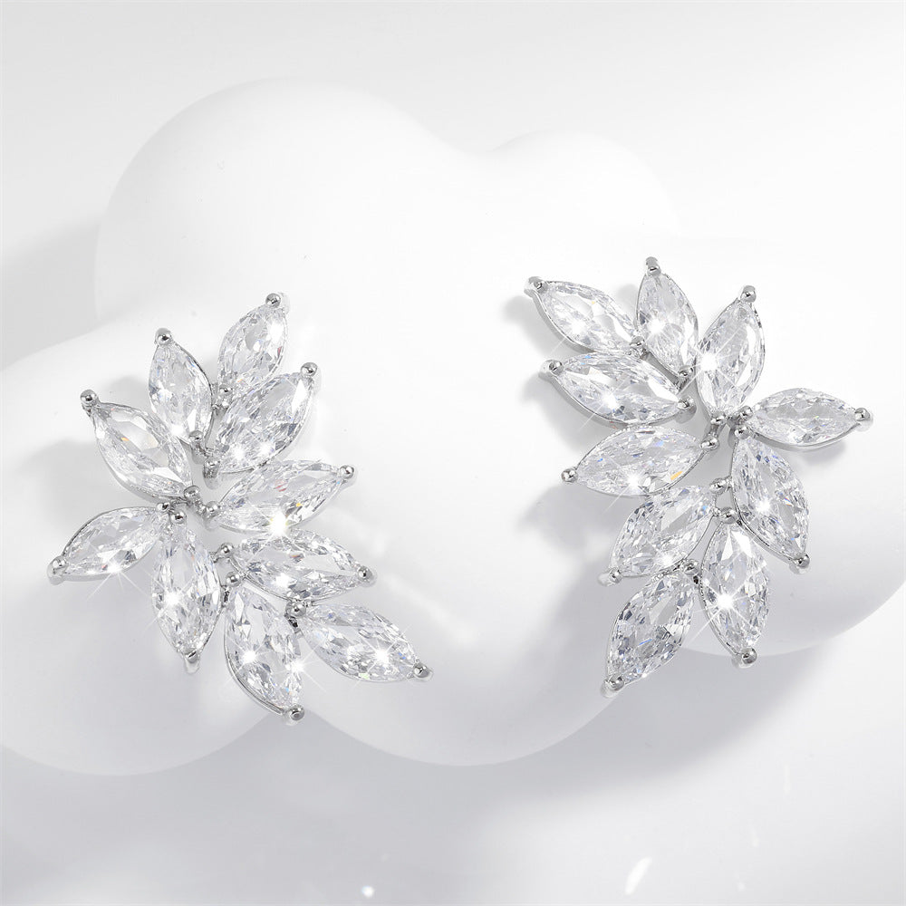 Diamond-shaped Leaf Earrings With Zircon Accents